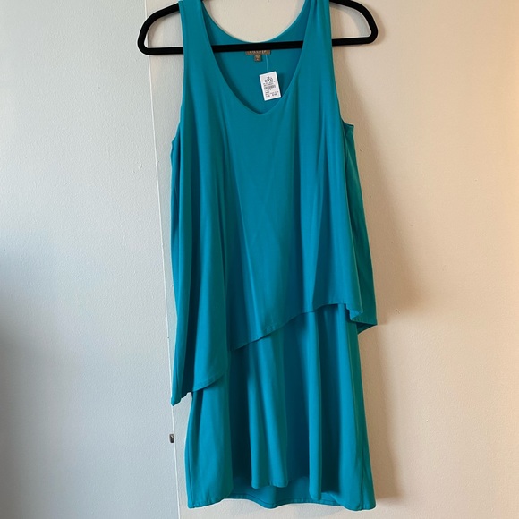 NWT Lilla P Aqua Blue Double Layer V-Neck Shift Dress | S - Picture 3 of 8